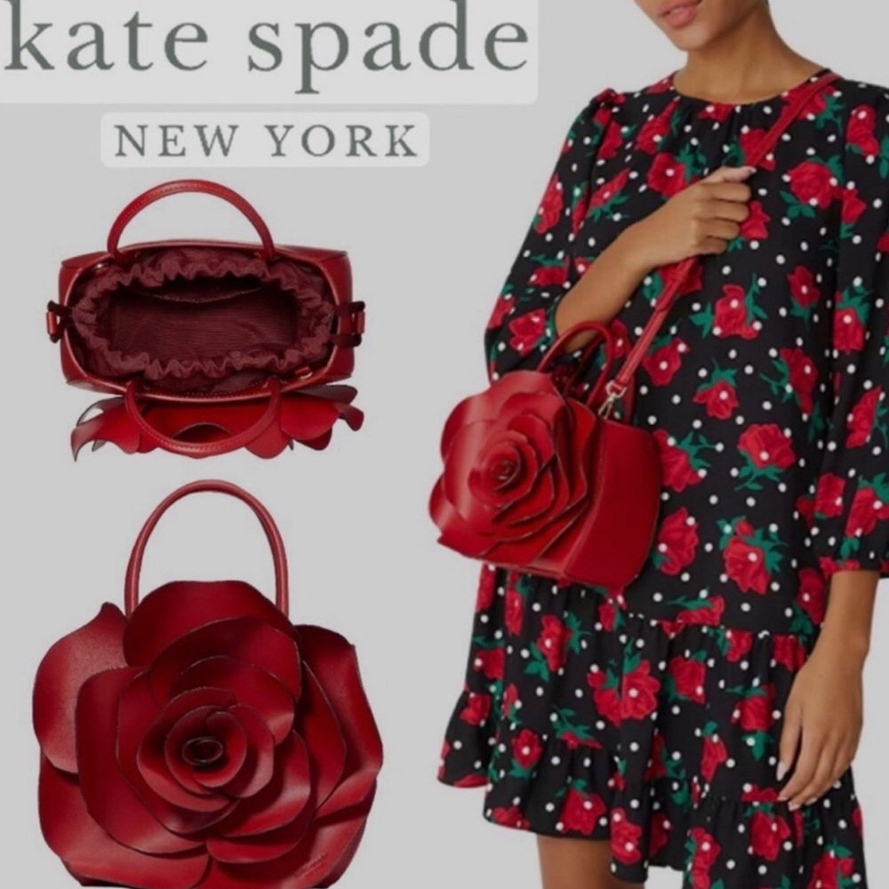 RARE Kate spade 3D Flora Red Rose Cross Body Bag - Picture 3 of 13